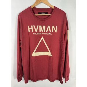 HVMAN Men's Large‎ Red Beige Long Sleeve Crew Neck T-Shirt